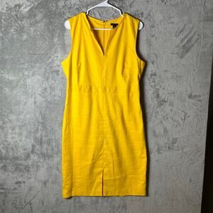 Ann Taylor Yellow Linen Sheath Dress Sleeveless V Neck Midi 10 Career Office New